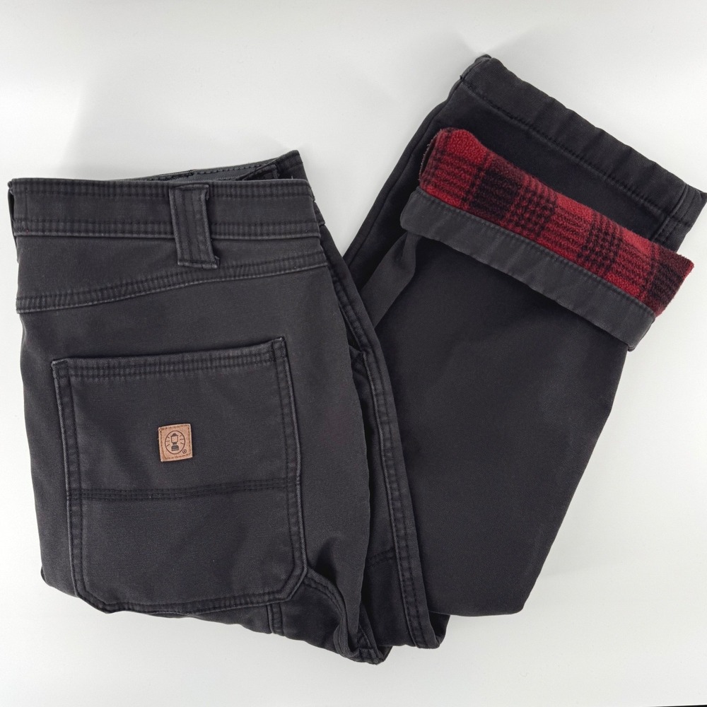 Coleman Utility Pants Men 36x29 Grey Black Flannel Lined Stretch Canvas Workwear